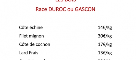 Vente de cochon Gascon entre le 24 août et le 4 septembre 