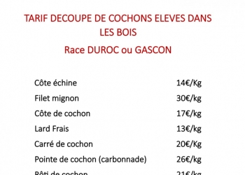 Vente de cochon Gascon entre le 24 août et le 4 septembre 