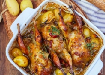 Cailles rôties au miel et pommes de terre